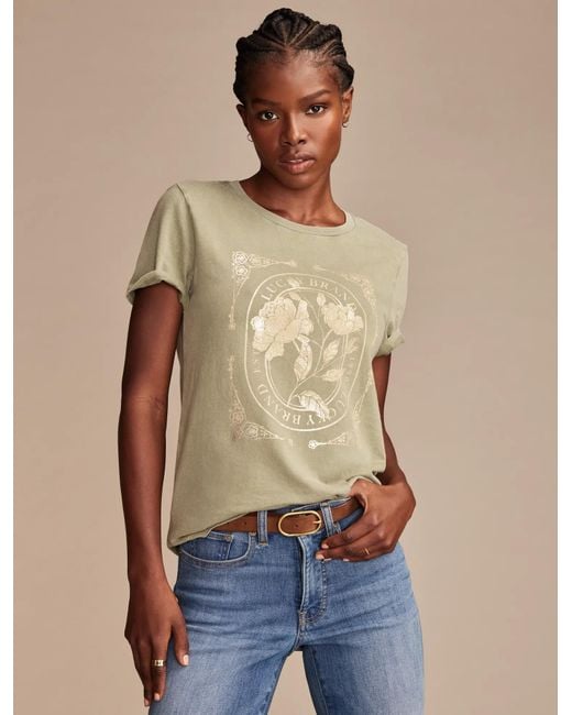 Lucky Brand Blue Foil Floral Frame Classic Crew