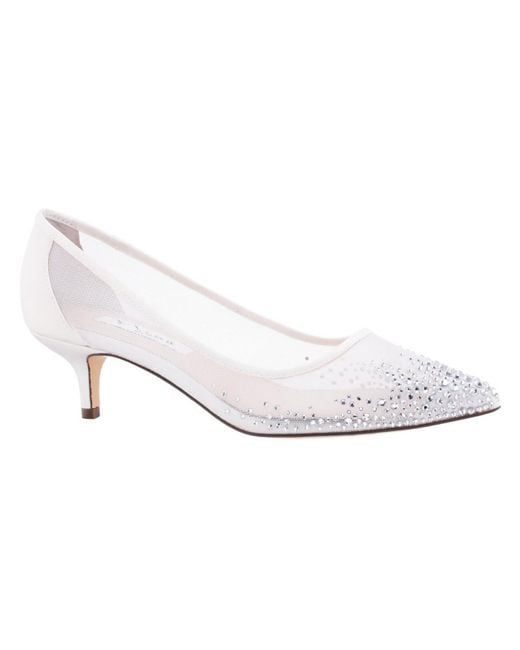 Nina Satin Mesh Kitten Heels in White | Lyst