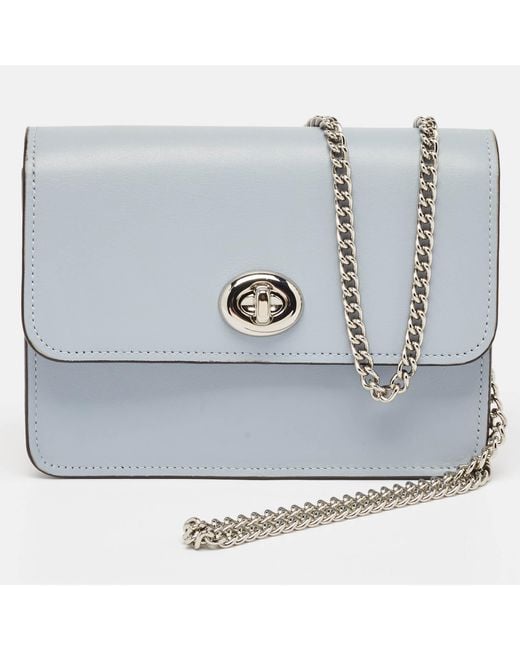 COACH Blue /beige Leather And Signature Coated Canvas Bowery Chain Shoulder Bag