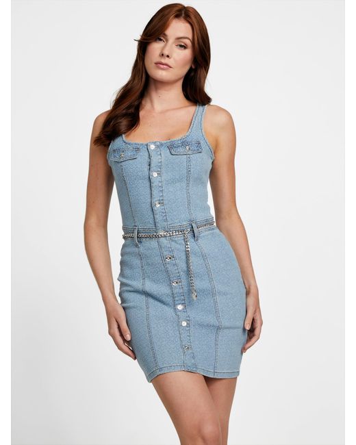 Guess Zaida Jacquard Denim Midi Dress in Blue | Lyst