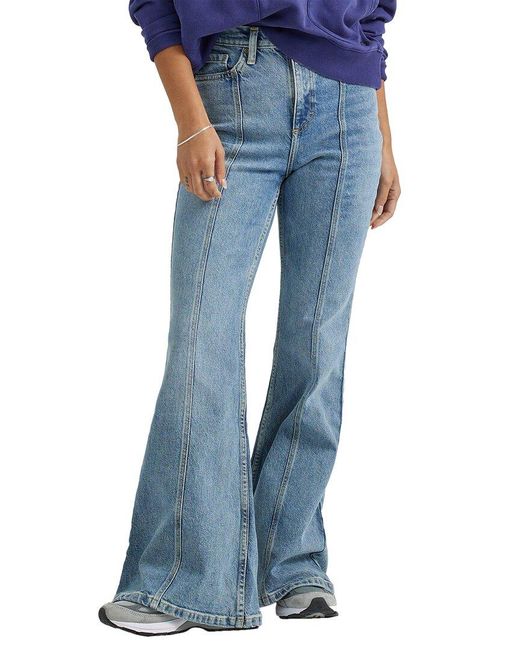 Lee Jeans Blue High-rise Flare Muted Sun Pintuck Flare Jean