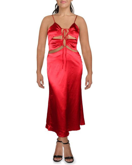 Yaura Red Satin Lace-up Evening Dress