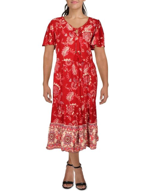 Avenue Red Plus Zara Floral Flutter Sleeves Midi Dress