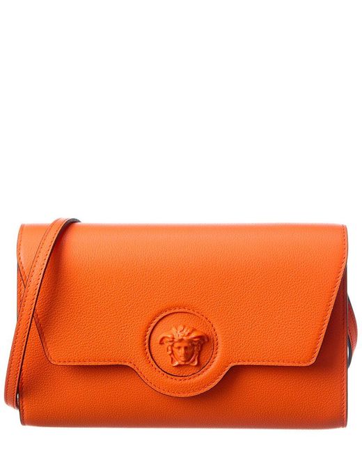 Versace La Medusa Long Leather Shoulder Bag in Orange | Lyst