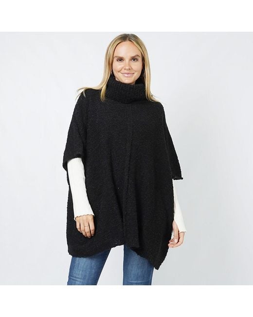 TRUEDAMES Black Slub Knit Turtle Neck Pullover