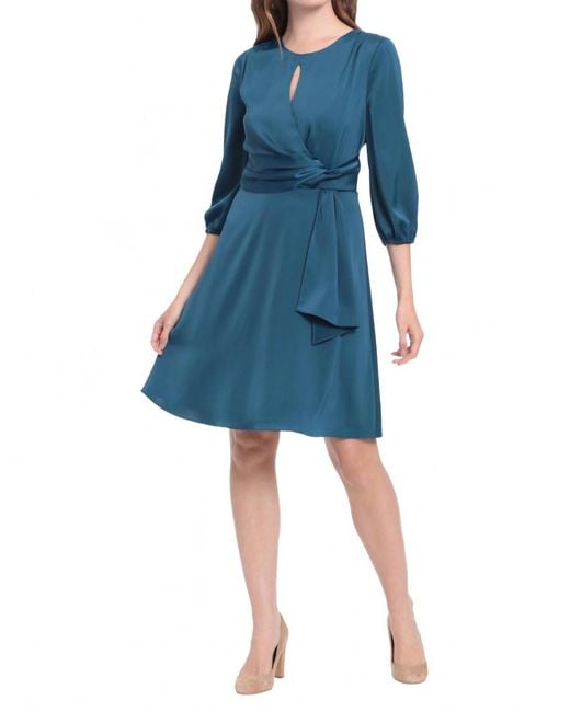 London Times Blue Side Tie Keyhole Fit And Flare Mini Dress
