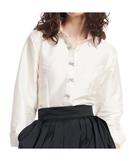EMILY SHALANT White Taffeta Shirt W/ Bow Buttons