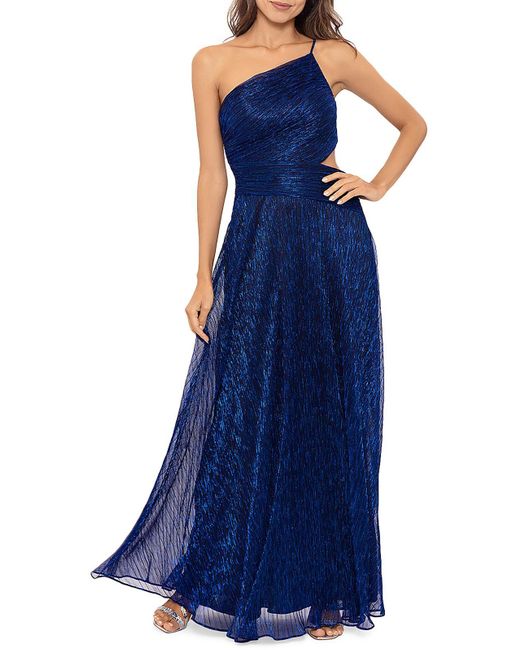 Aqua Blue Cutout Metallic Evening Dress