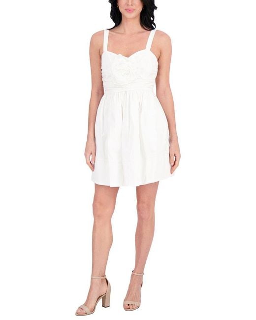 Kensie White Solid 3D Flower Mini Dress