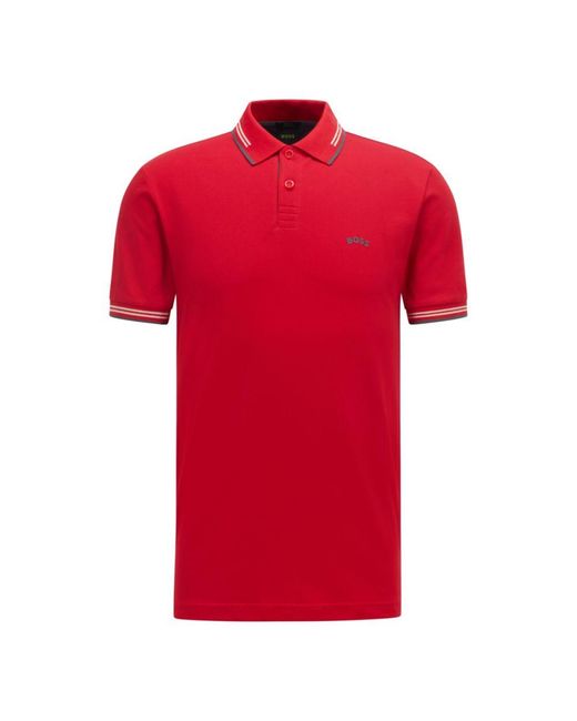 BOSS by HUGO BOSS Hugo - Curved Logo Slim Fit Polo Shirt In Stretch Cotton  Piqu in Red for Men | Lyst