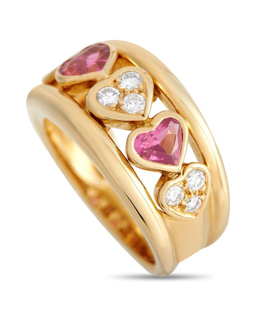 Van Cleef & Arpels Metallic 18k Yellow 0.25ct Diamond And Pink Sapphire Heart Ring Vc06-012524