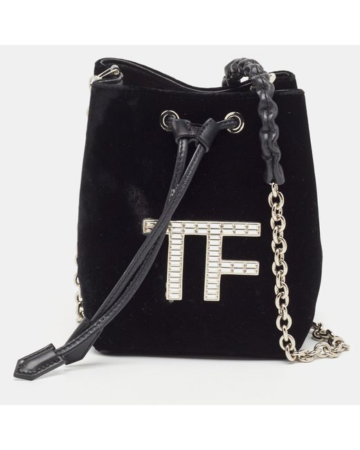 Tom Ford Black Velvet Mini Tf Crystals Bucket Bag