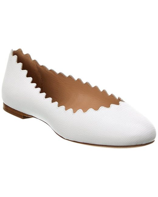 Chloé White Lauren Scalloped Leather Ballerina Flat
