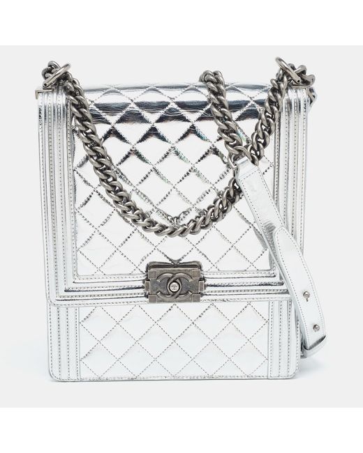 Chanel Metallic Quilted Leather North South Boy Flap Bag