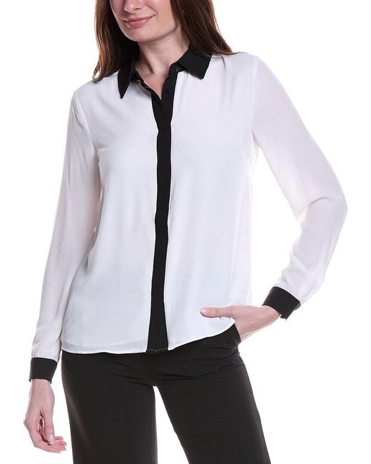 Tahari White Solid Blouse