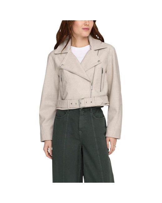 ONLY Gray Recycled Polyester Biker Jacket