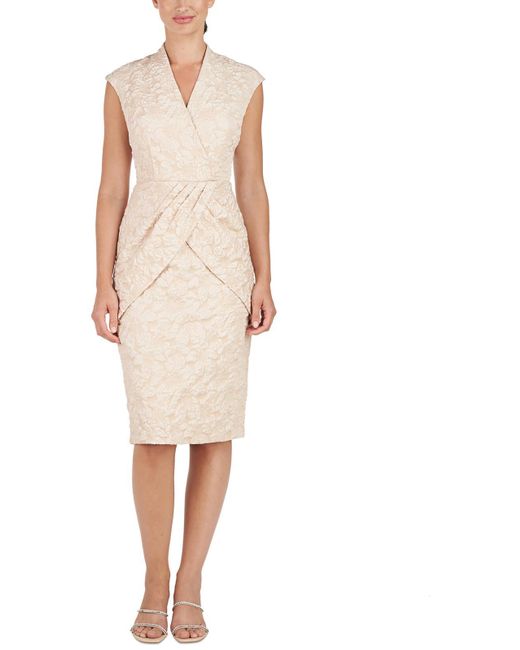 JS Collections White Faux-wrap Textured Cocktail And Party Dress