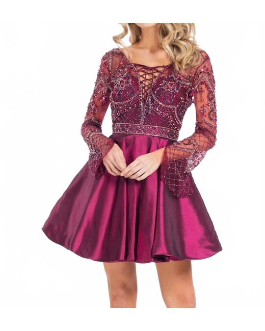 Rachel Allan Purple Beaded Mikado Short Prom Dress