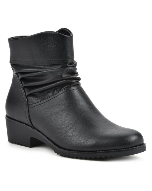 White Mountain Black Durbon Faux Leather Round Toe Ankle Boots