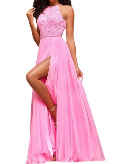 Sherri Hill Women's Pink Halter Slit Prom Dress - www.rajagirimanappuram.com