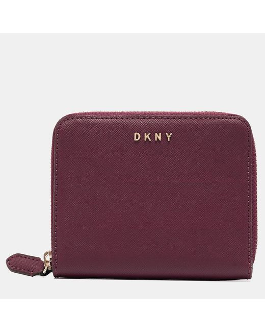 DKNY Purple Burgundy Leather Vela Zip Around Wallet