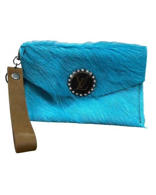Sandra Ling Blue Lv Fur Purse Wristlet