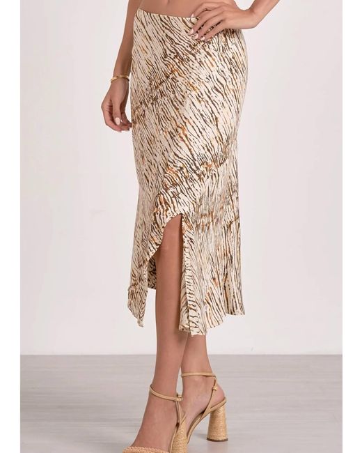 Elan Natural Sahara Printed Side Slit Midi Skirt