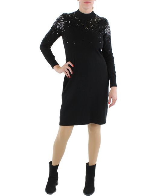 Vince Camuto Black Petites Knit Sequined Sweaterdress