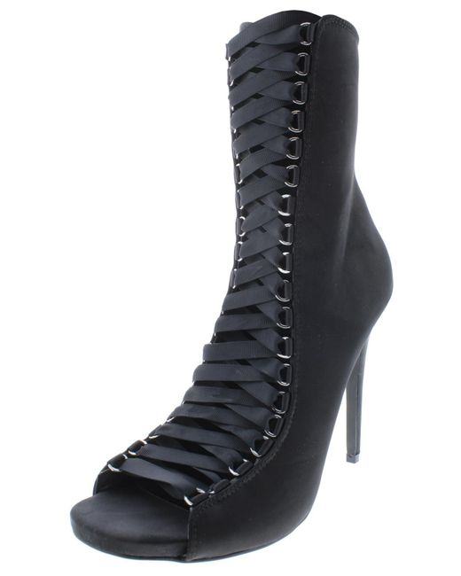 Steve Madden Black Fuego Satin Lace-up Booties