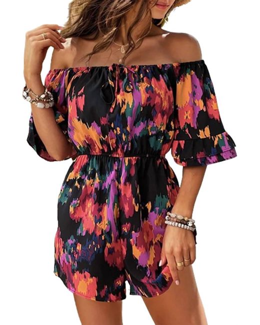 Ninexis Red Off-Shoulder Printed Romper