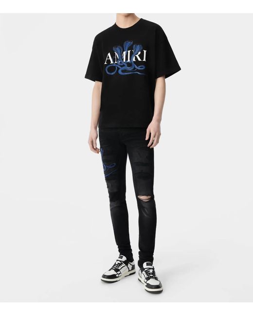 Amiri Black Glitter Snake Logo Tee for men