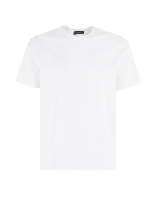 Herno White Basic Crew-Neck Stretch Cotton T-Shirt for men