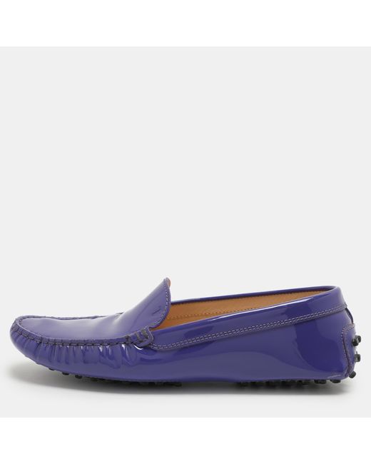 Tod's Women's Blue Patent Leather Slip On Loafers