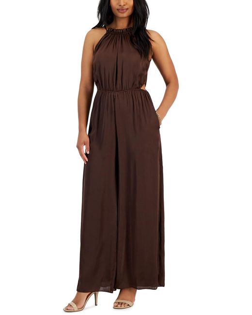 SLNY Brown Sequined Sleeveless Special Occasion Dress