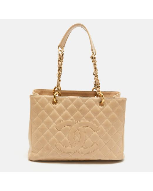Chanel Natural Quilted Caviar Leather Gst Shopper Tote