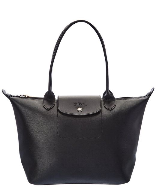 Longchamp Le Pliage City Leather Long Handle Tote in Black Lyst