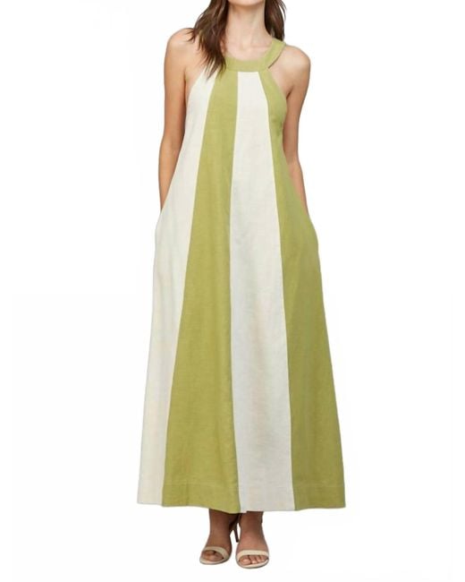Fate Green Linen Blend Colorblock A-Line Halter Dress