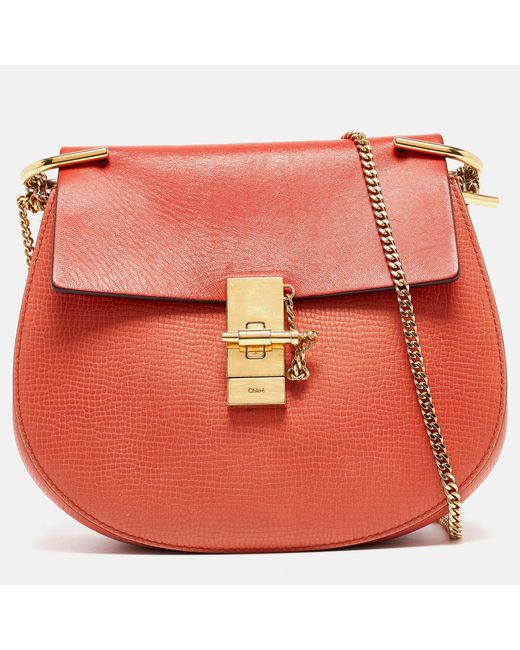 Chloé Red Two Tone Leather Medium Drew Shoulder Bag