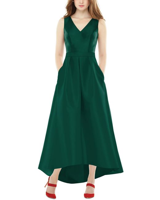 Alfred Sung Green Pleated Long Evening Dress