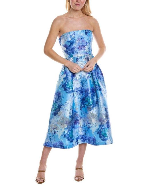 ML Monique Lhuillier Blue Violet Jacquard Midi Dress