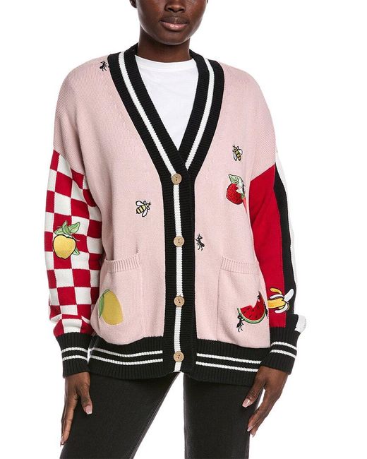 Minnie Rose Red Novelty Oversized Cashmere-Blend Cardigan