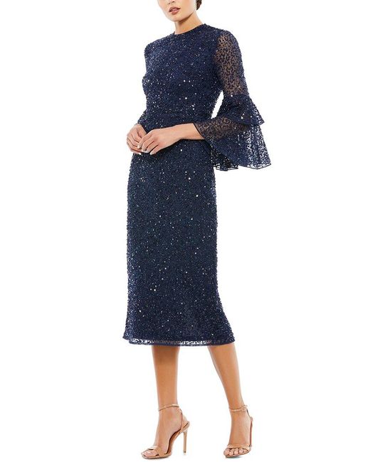 Mac Duggal Blue Sequined Ruffle Tiered Midi Dress