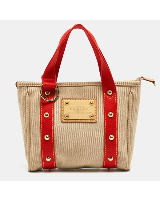 Louis Vuitton /red Canvas Antigua Cabas Pm Bag