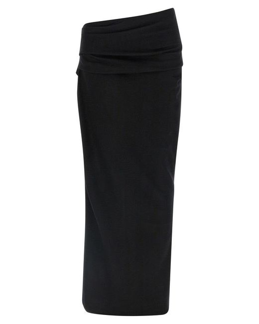 Entire studios Black Stretch Wool Midi Skirt With Draped Detailing