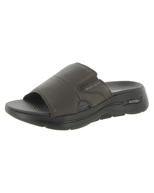 Skechers Brown Go Walk Arch Fit Leather Slip On Slide Sandals for men
