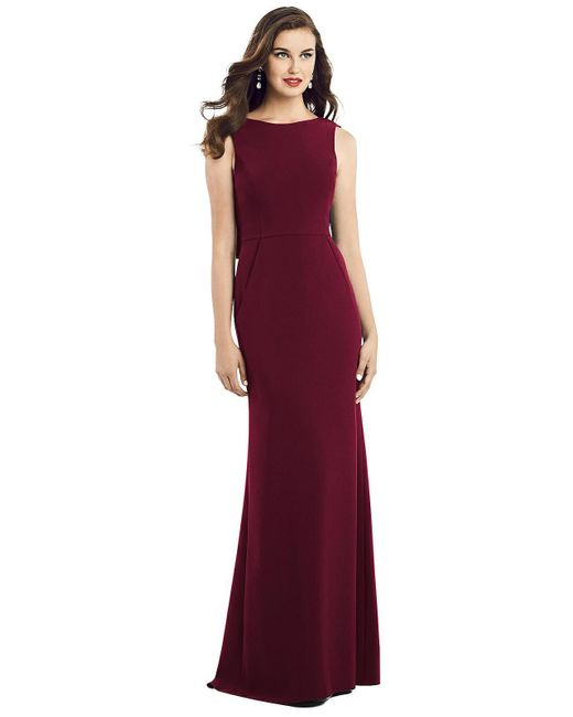 Dessy Collection Red Draped Backless Crepe Dress With Pockets