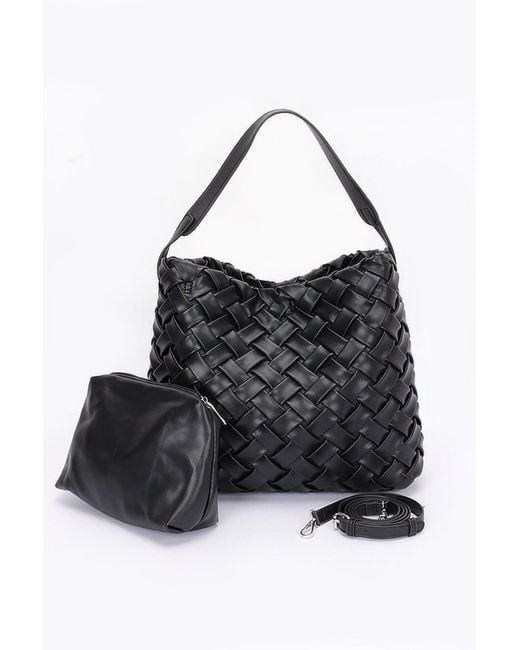 Fashnzfab Black Faux Leather Braided Embossed Hobo Bag