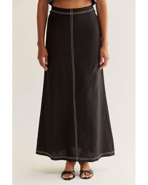 Crescent Black Kenzy Linen Maxi Skirt