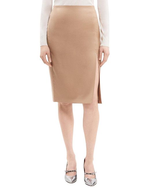 Theory Natural High Waist Side Slit Wool Skirt