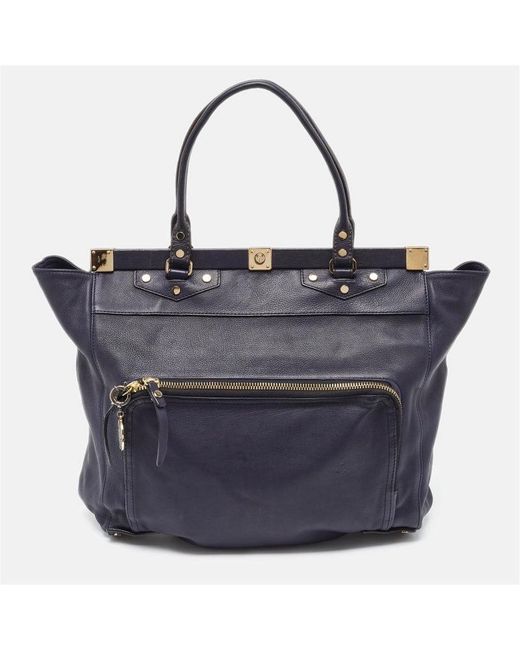 Lanvin Blue Navy Leather Magnetic Frame Tote